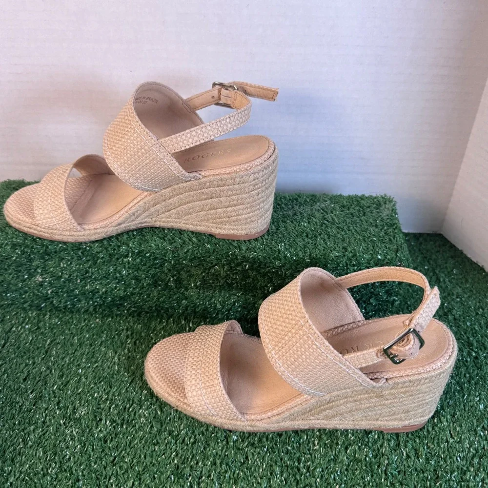 Jack Rogers Womens Sunset Wedge Sandals Natural Woven Raffia Beige Size 6.5M